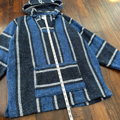 VTG 1980s Baja Hoodie Hippie Size L Surfer Style Blue/Black 90s 80s Mexico