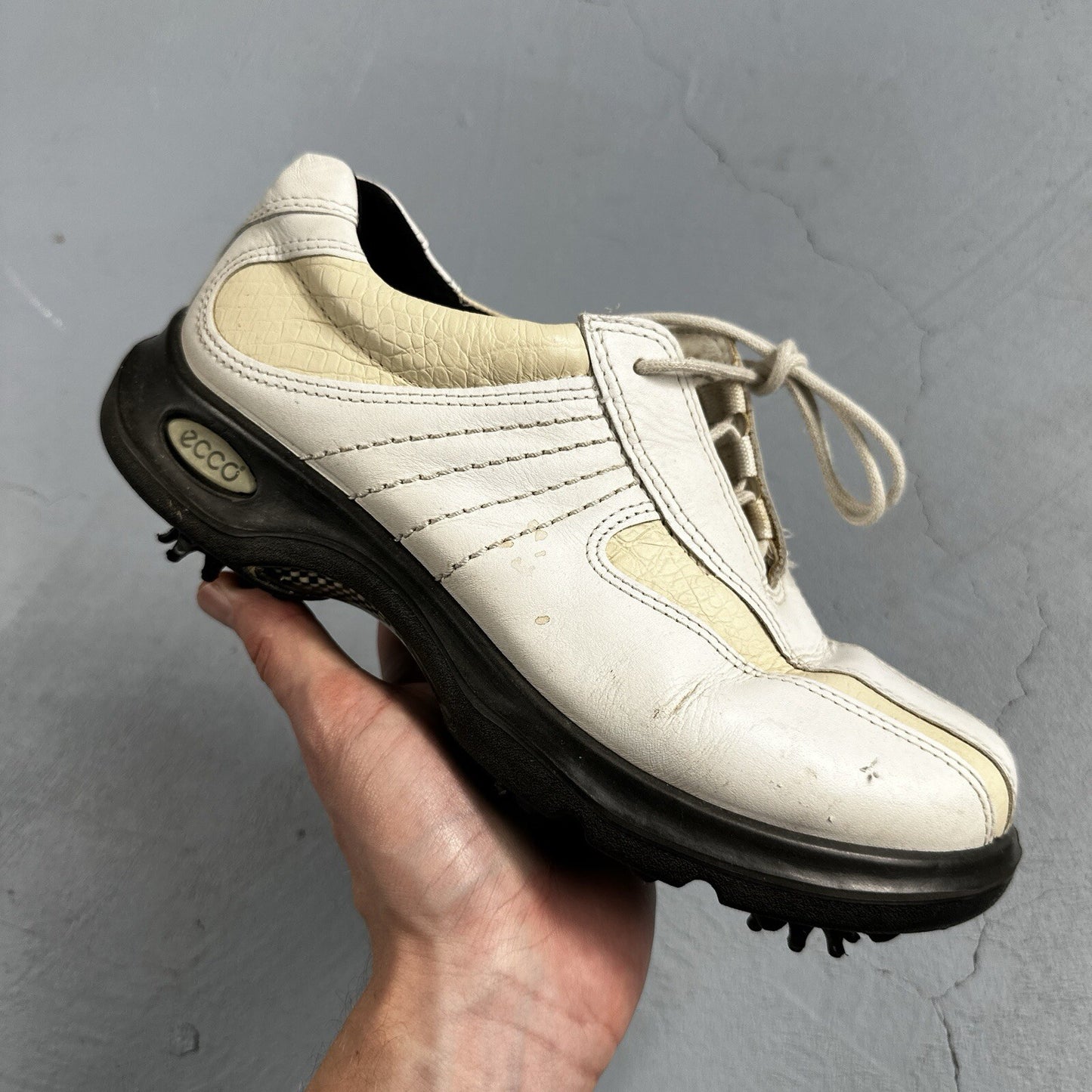 Ecco Shoes Womens 37 Soft Cleat Golf Sneakers Lace Up White Leather Comfort