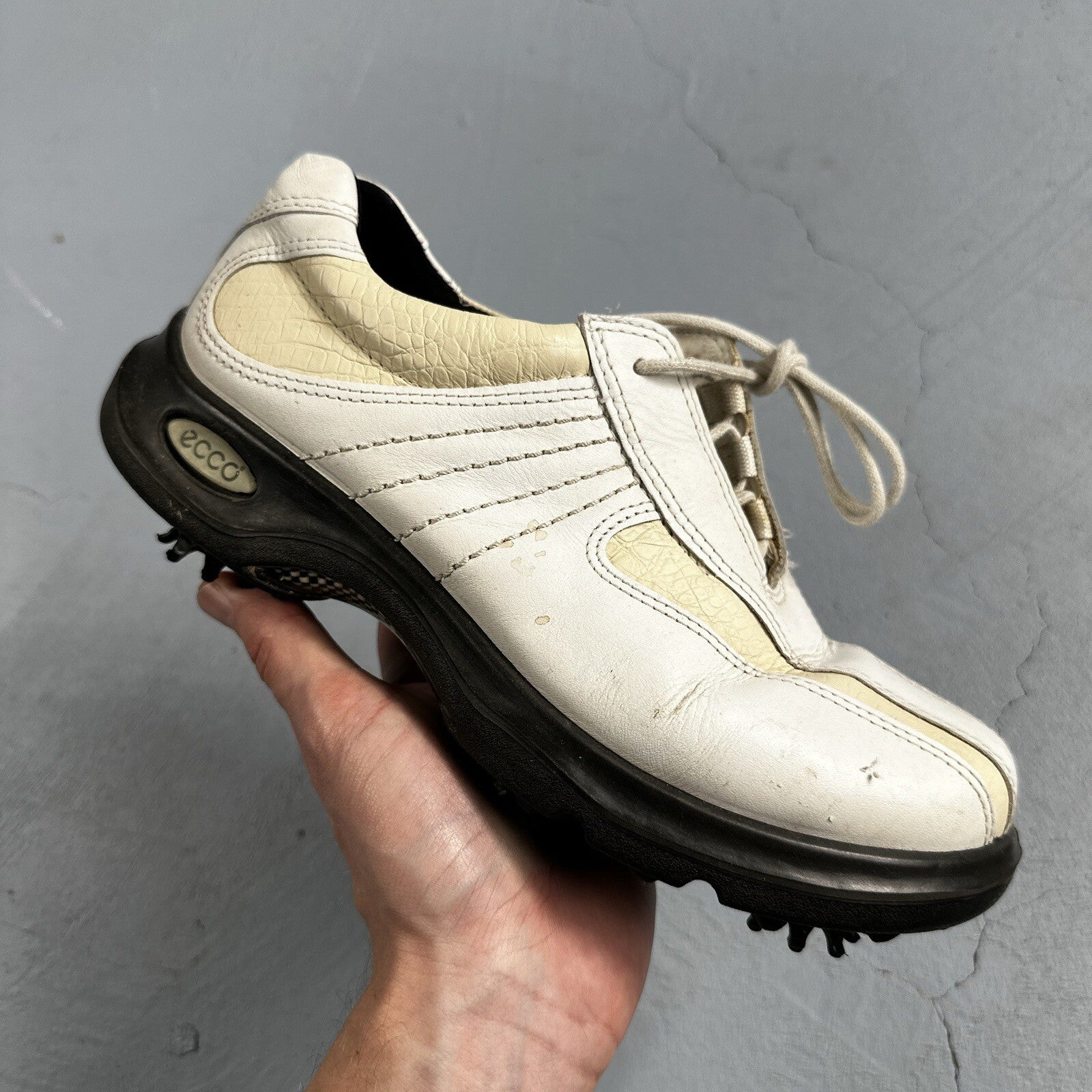 Ecco Shoes Womens 37 Soft Cleat Golf Sneakers Lace Up White Leather Comfort