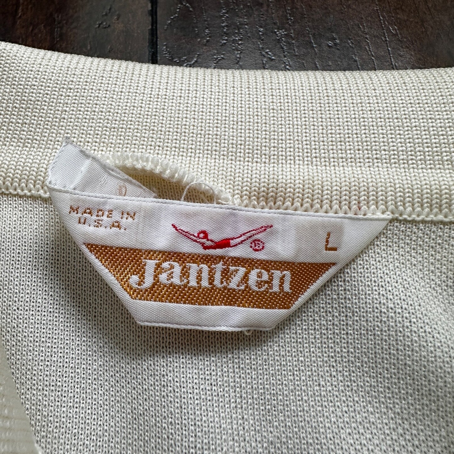 Vintage Jantzen Classic Look White Polo Shirt Single Stitch Size L 1970s 70s