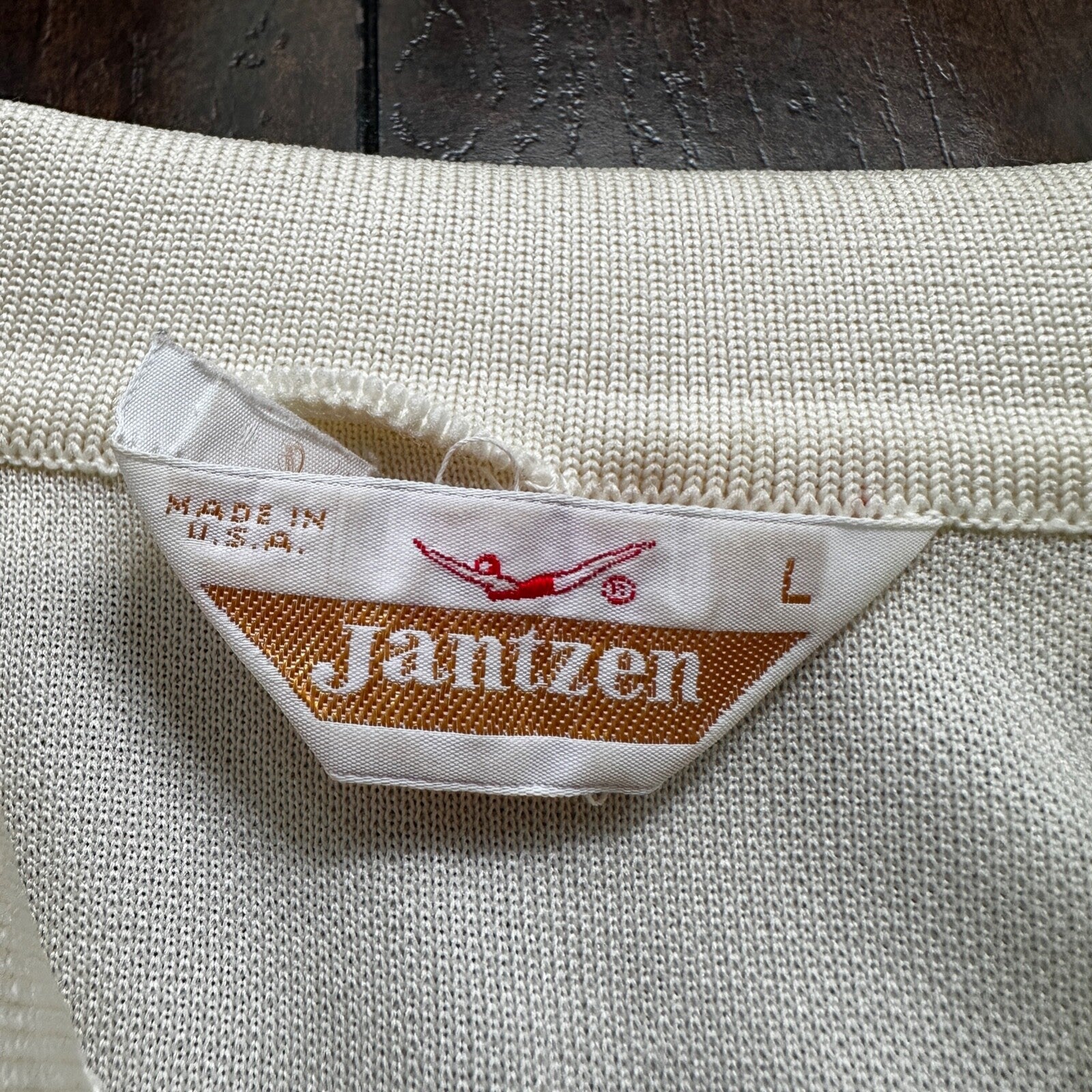 Vintage Jantzen Classic Look White Polo Shirt Single Stitch Size L 1970s 70s