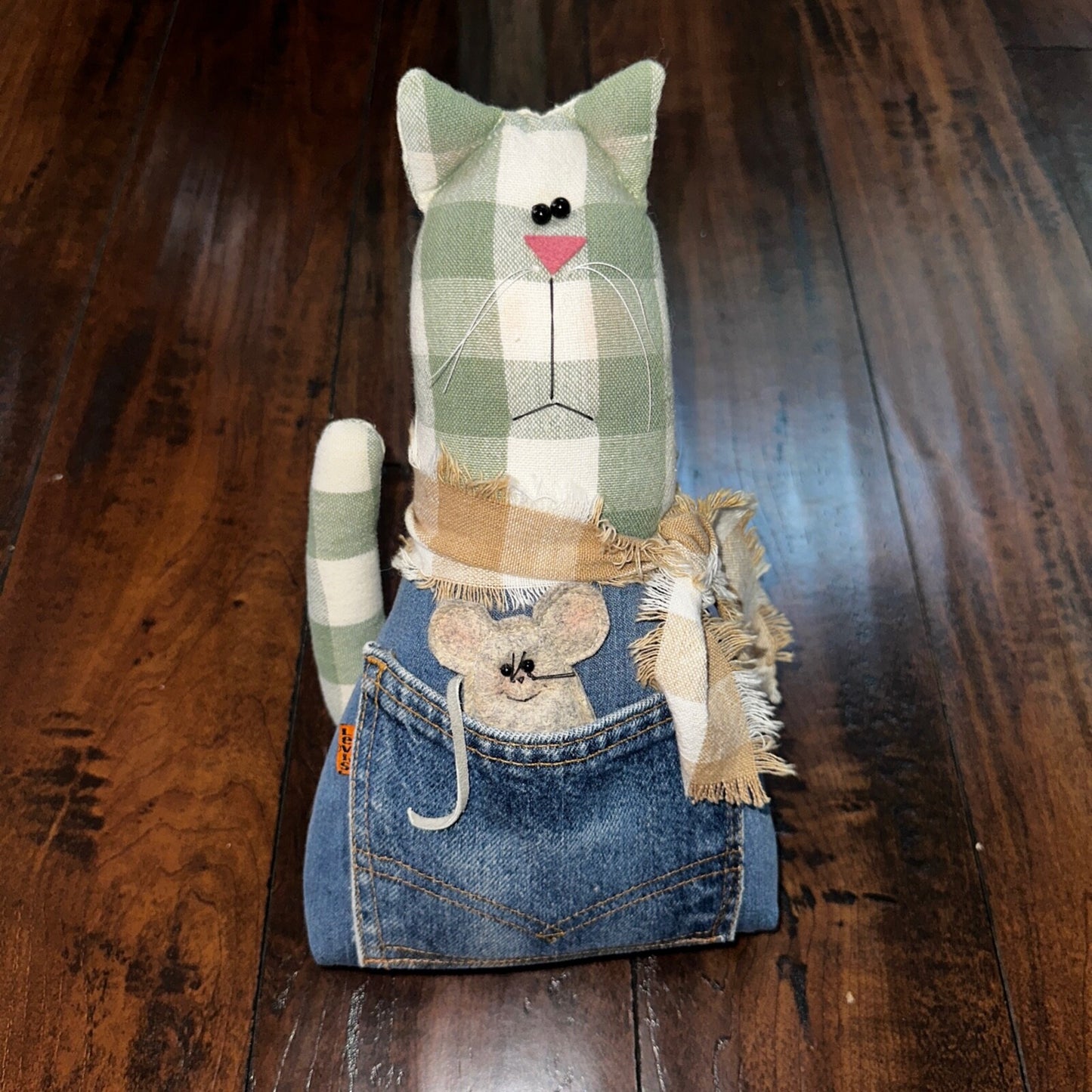 VTG Levis Plush Stuffed Animal Handmade USA Orange Tab Halloween Cat Decor