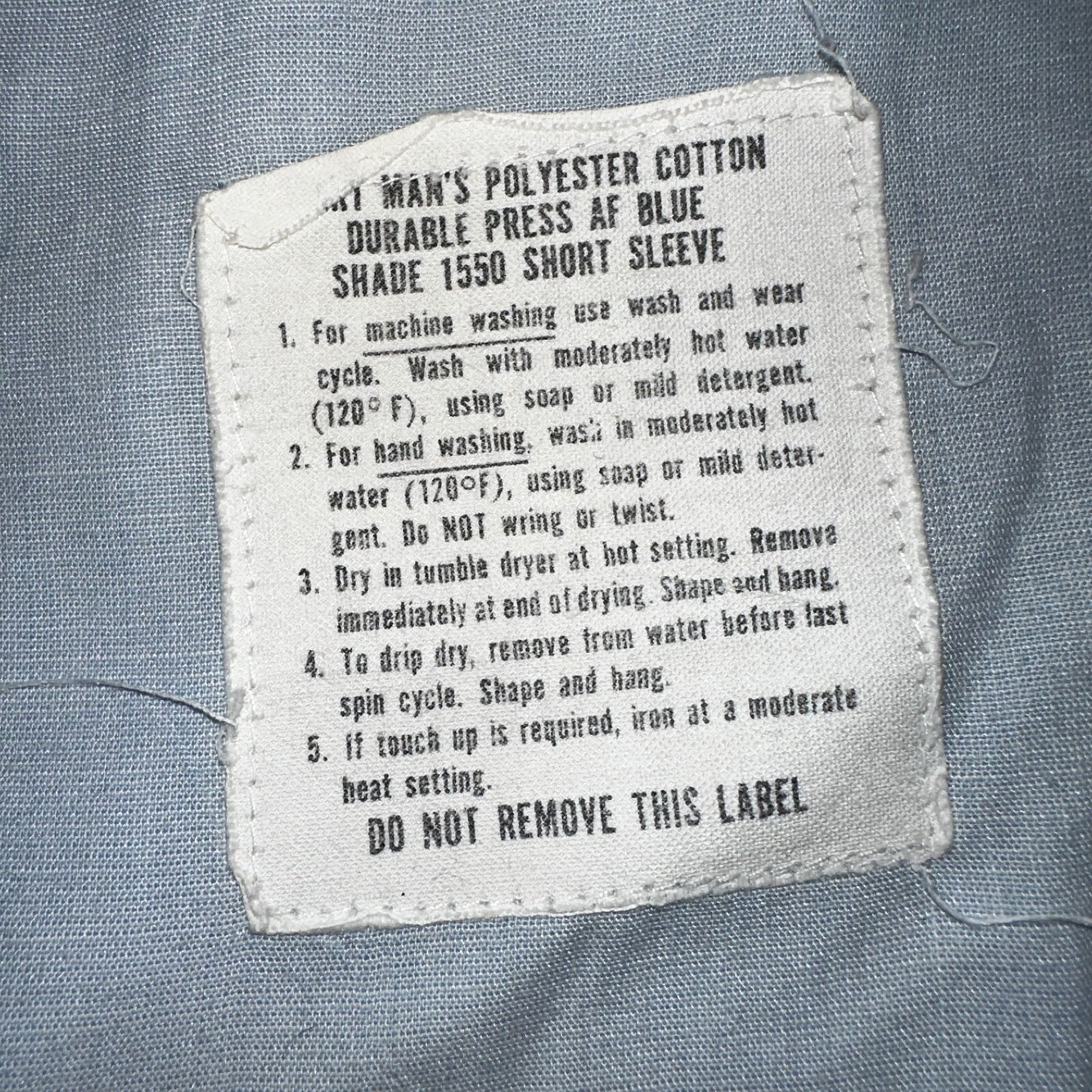 1973 US Army Vietnam War Men Blue Button Long Sleeve Shirt 16 DSA-100 1970s 70s