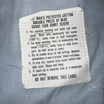 1973 US Army Vietnam War Men Blue Button Long Sleeve Shirt 16 DSA-100 1970s 70s