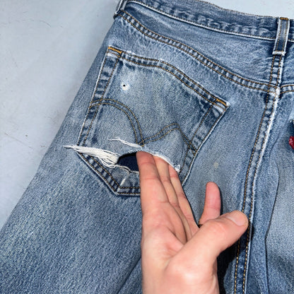 Levis 501 Vintage Y2K XX Straight Leg Jeans Rips Blue Med Wash 33x36 Act 31x31
