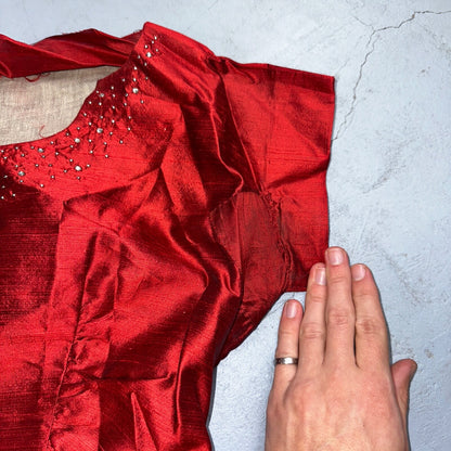 Real Vintage 1940s Lorayne Original Long Red Top Button Down Dress Women's 40s