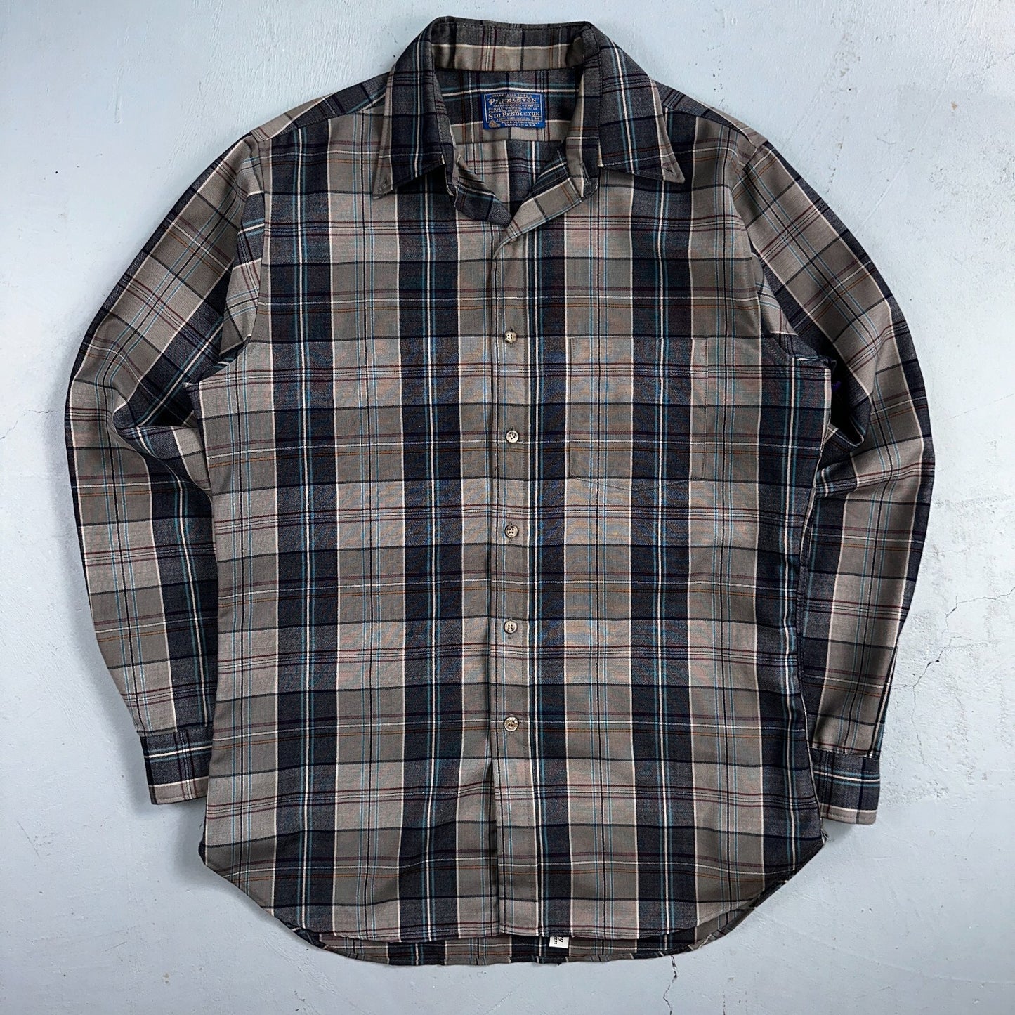 Pendleton Shirt M Blue VTG Virgin Wool Preppy Fireside 60s 70s Outdoors Mens
