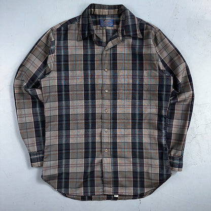 Pendleton Shirt M Blue VTG Virgin Wool Preppy Fireside 60s 70s Outdoors Mens