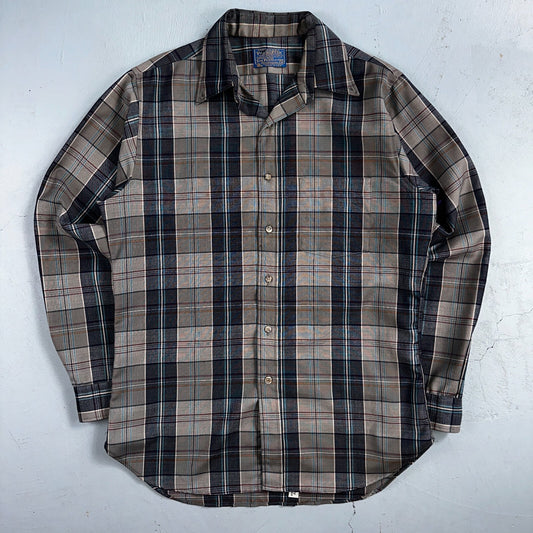 Pendleton Shirt M Blue VTG Virgin Wool Preppy Fireside 60s 70s Outdoors Mens