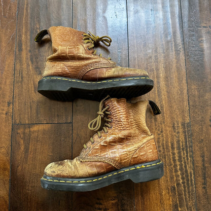 Dr. Martens Pascal Croc Brown Leather Lace-up Boots Women’s Size 6 HEAVY USED