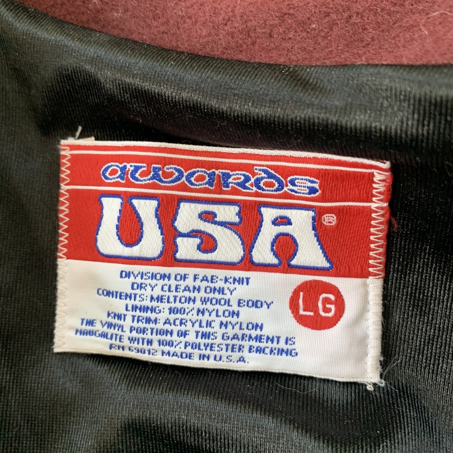 VTG Awards USA Varsity Wool Leather Jacket Burgundy Lettermen Large 70s 80s