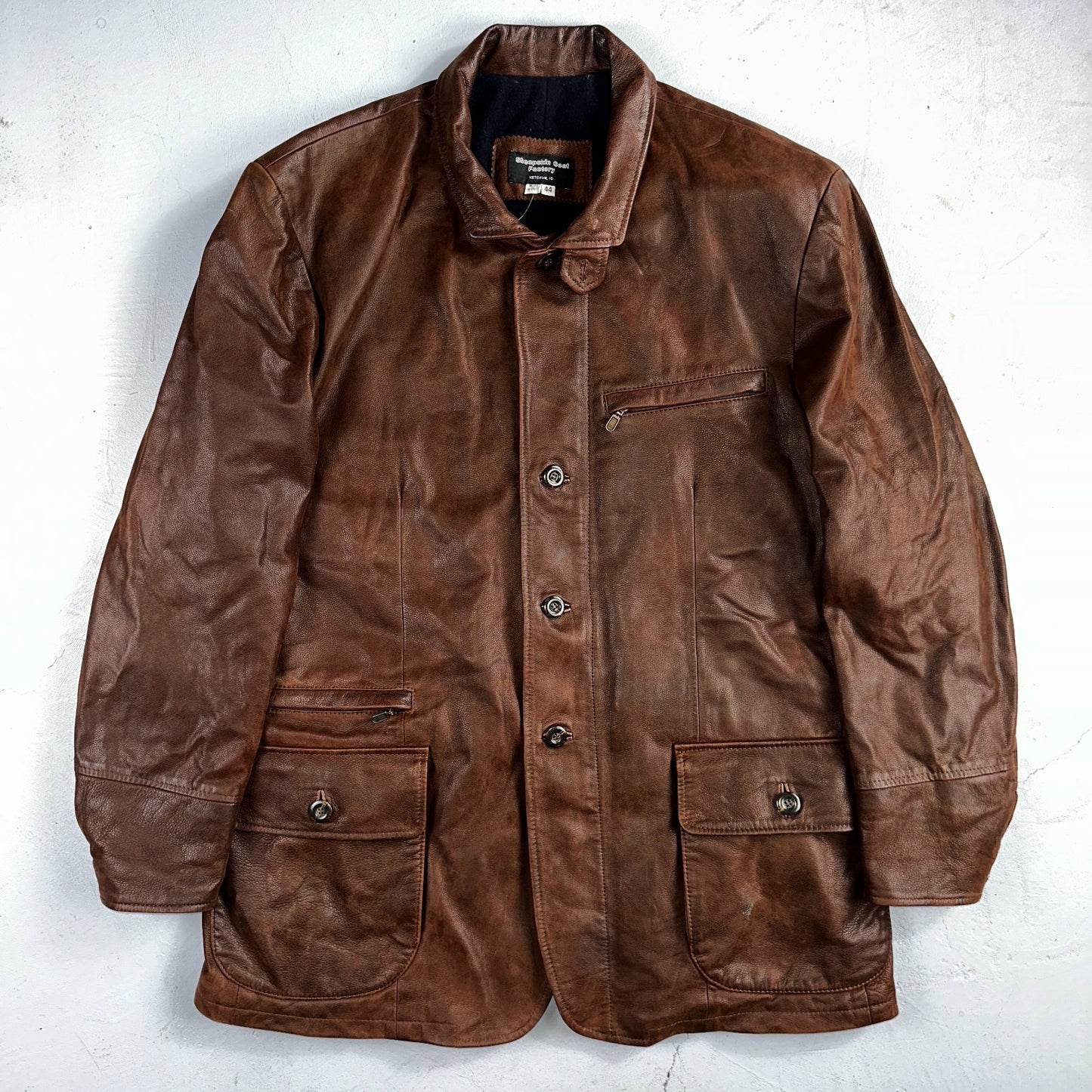 Men’s Vtg Sheepskin Coat Factory Leather Chore Coat 44 Lined 1980s Barn USA 80s