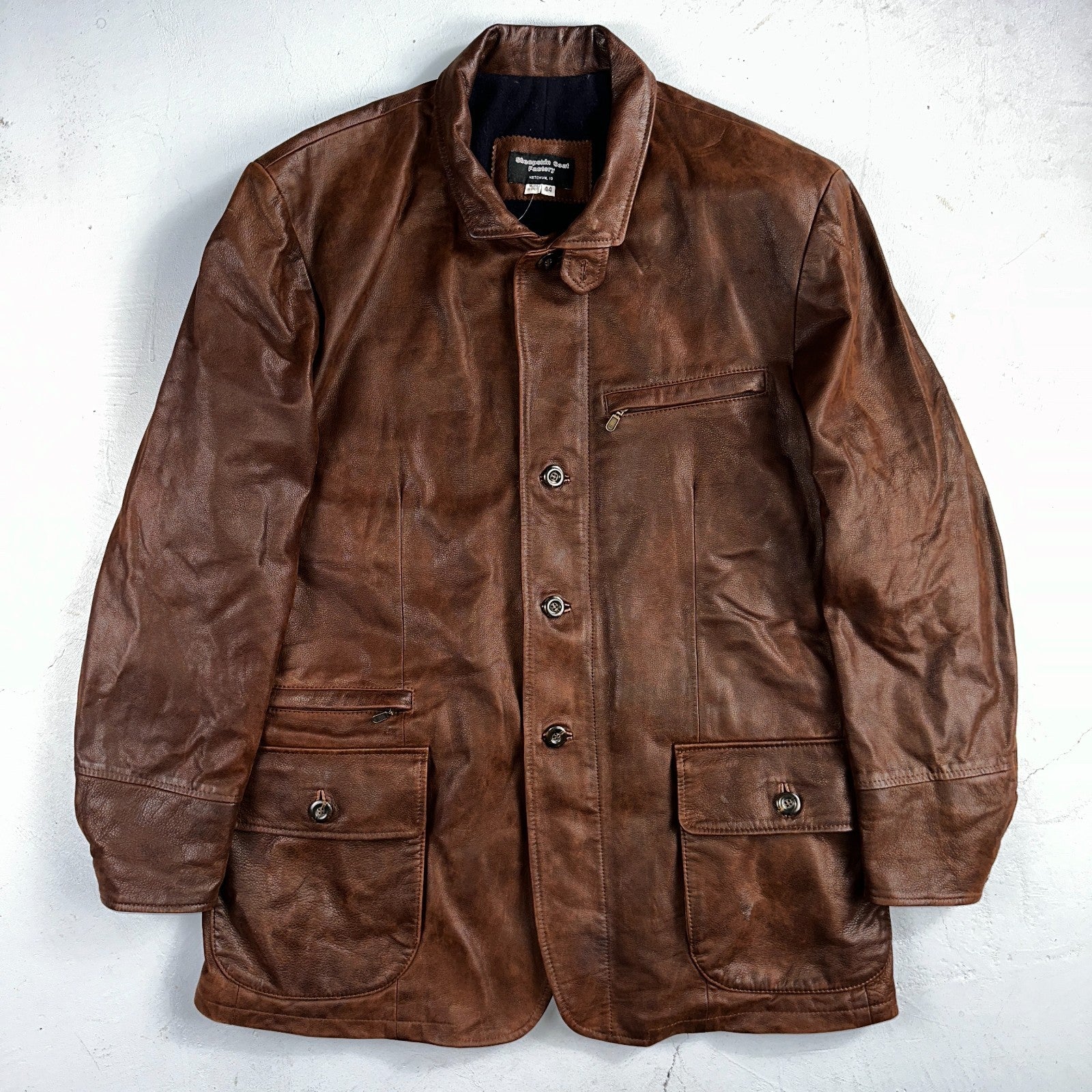 Men’s Vtg Sheepskin Coat Factory Leather Chore Coat 44 Lined 1980s Barn USA 80s