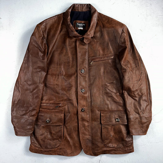 Men’s Vtg Sheepskin Coat Factory Leather Chore Coat 44 Lined 1980s Barn USA 80s