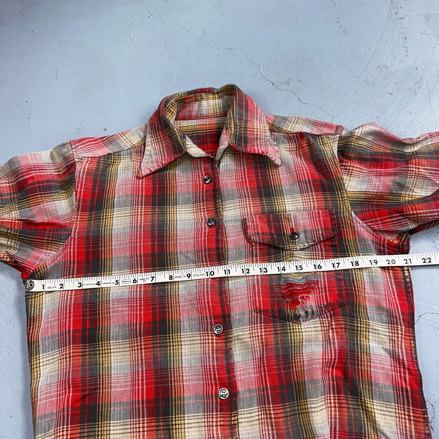 VTG Big Mac JC Penny Thick 100% Cotton Flannel Work Shirt M 70s Plaid Thrashed