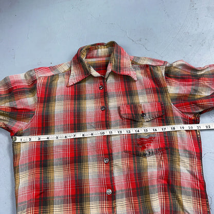VTG Big Mac JC Penny Thick 100% Cotton Flannel Work Shirt M 70s Plaid Thrashed