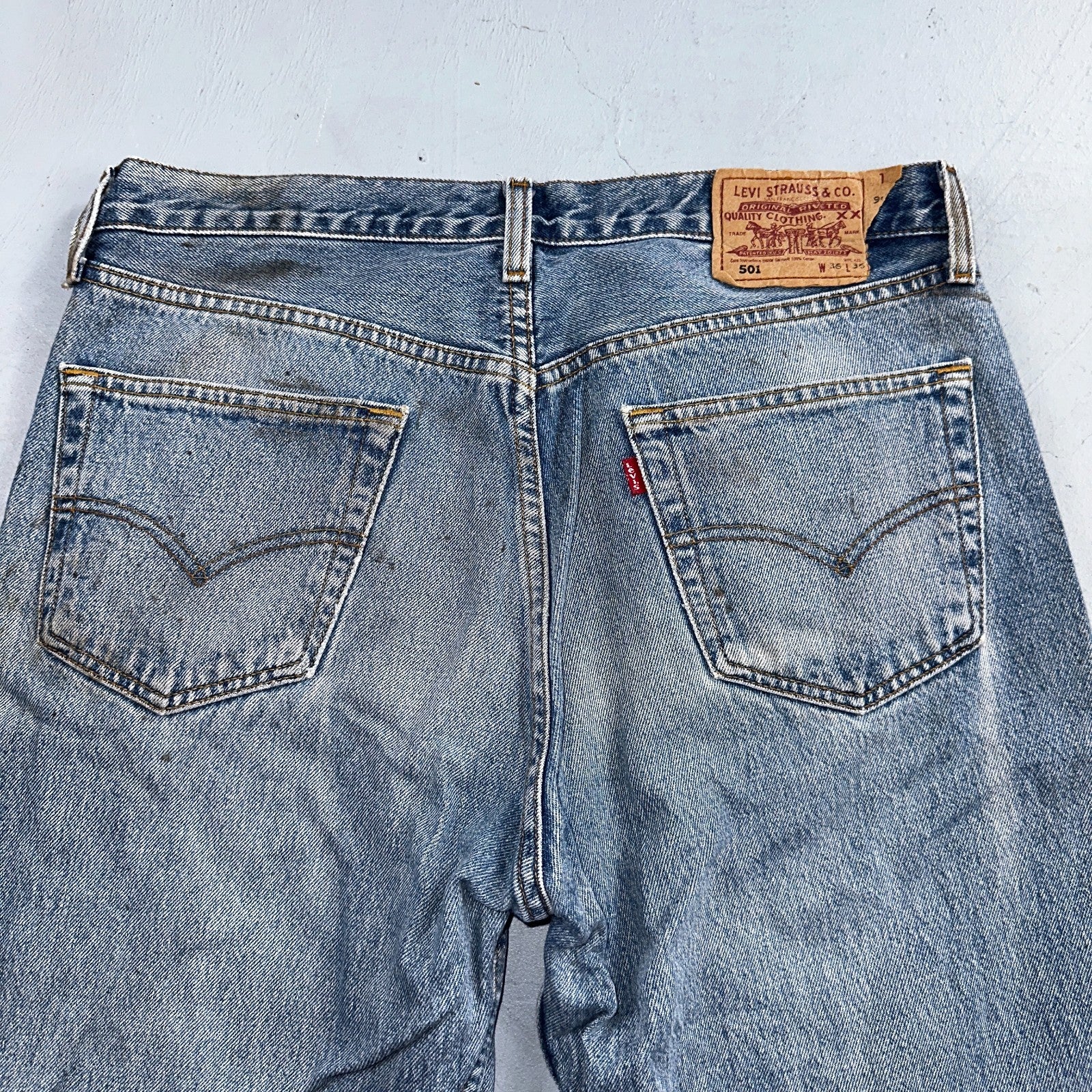 Levis 501 Vintage 90s Europe Straight Leg Jeans Blue Light Wash 36x36 Act 34x29