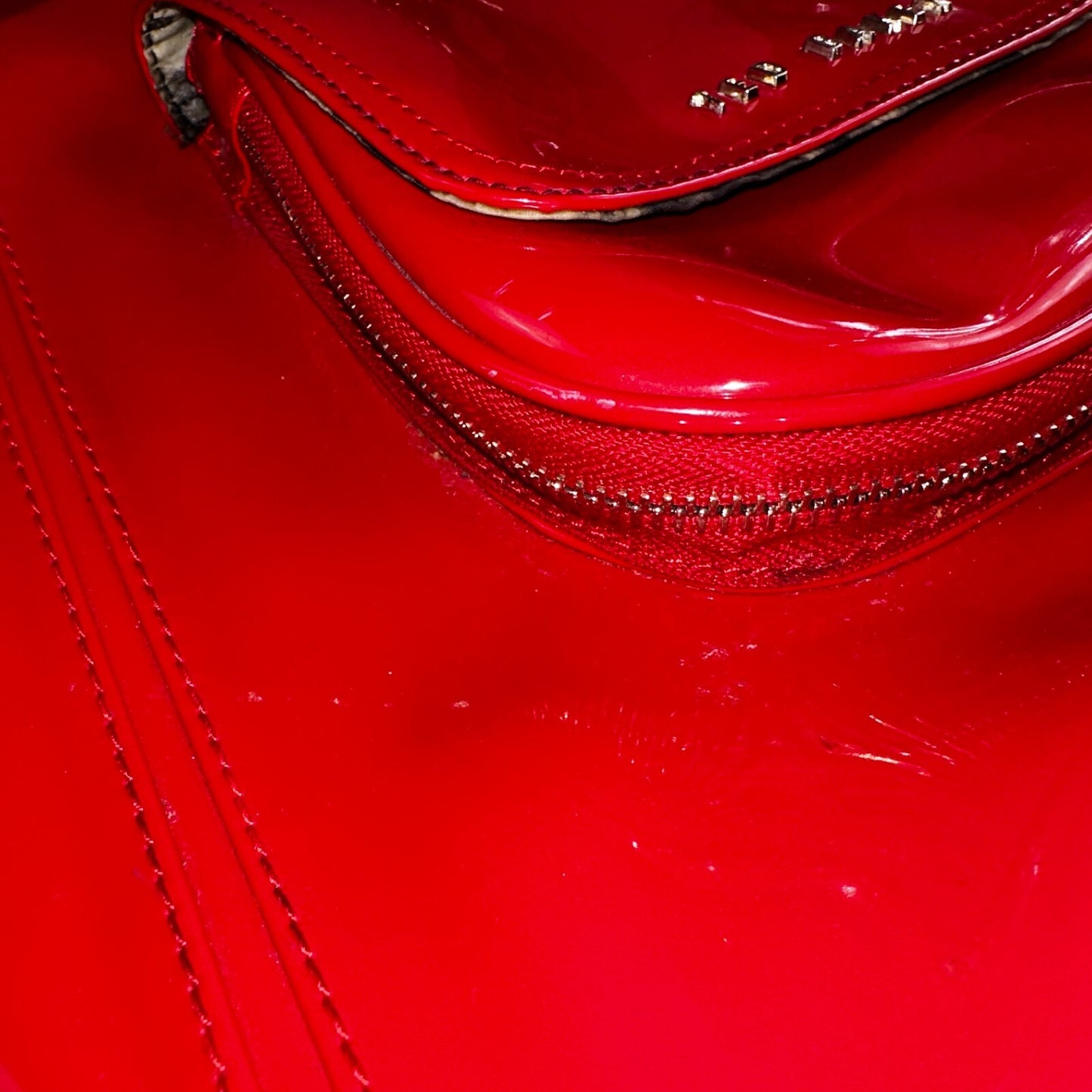 Ted Baker Red Patent Leather Quilted Large Stitch Tote Bag Purse Statement Y2K