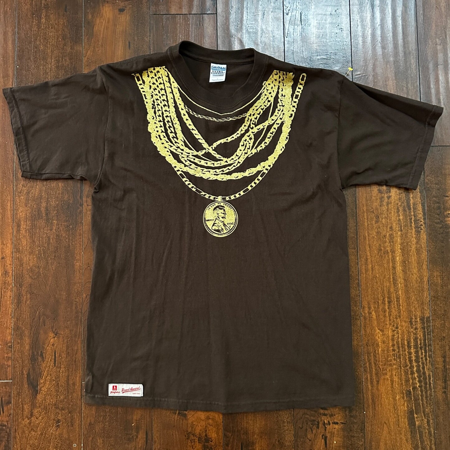 Penny Money Abe Lincoln Vintage T Shirt Lottery Y2K Brown Rap Chains Music Rock