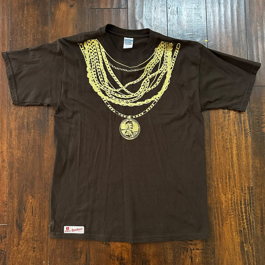 Penny Money Abe Lincoln Vintage T Shirt Lottery Y2K Brown Rap Chains Music Rock