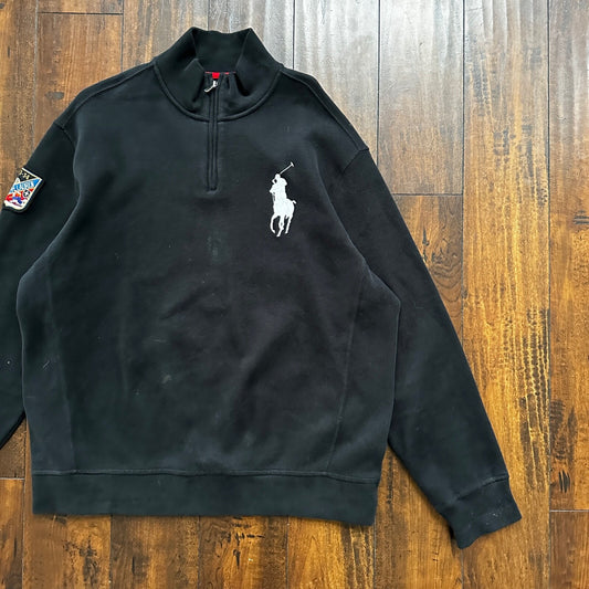 VTG Polo Ralph Lauren Pullover Men’s XL Black Big Pony Ski Patch Quarter Zip