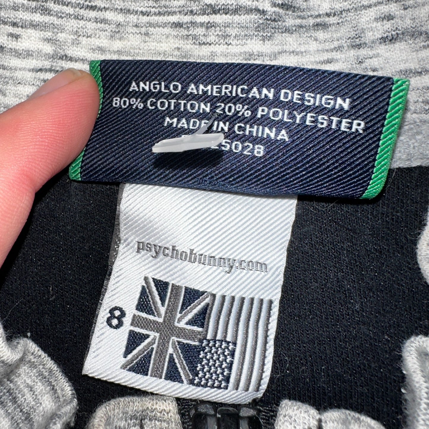 Psycho Bunny Jacket Mens 8 Black & Gray Full Zip Casual Logo Sweater