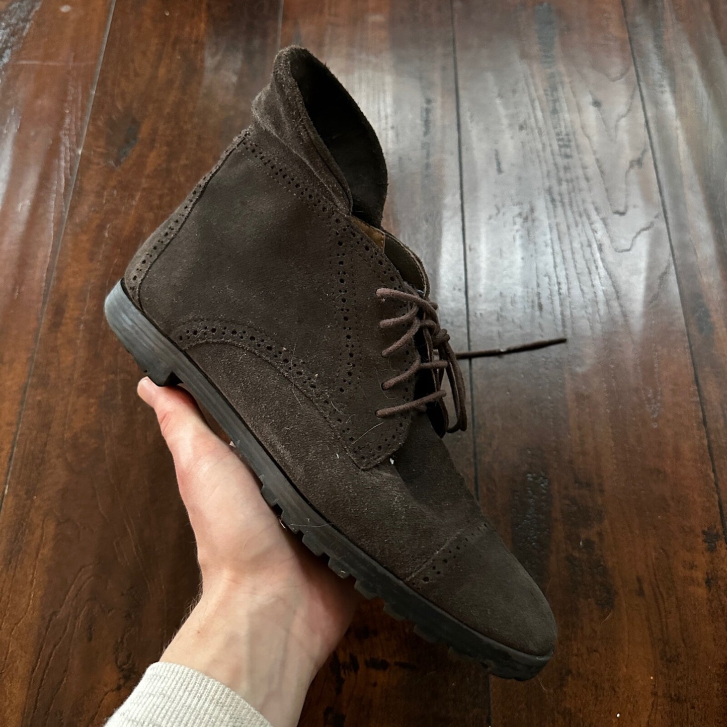 Brown Lace Leather Ankle Boots 8.5 Bootie Bettye Muller Hi Block Heel