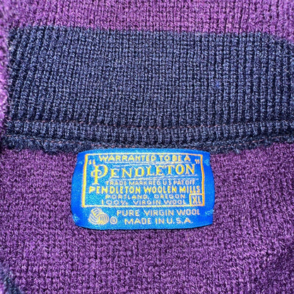 Pendleton 80s Vintage Henry Neck Sweater Elbow Patch Mens Size XL Wool Purple