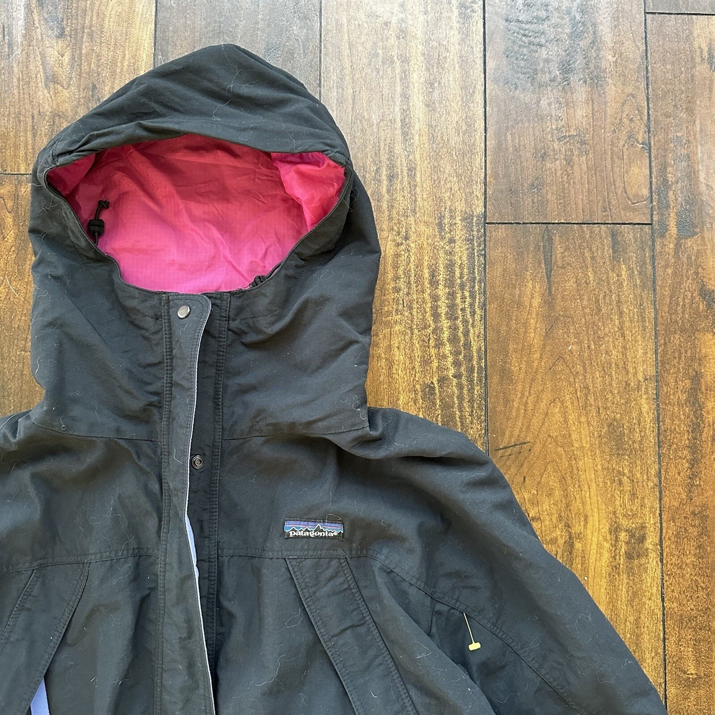 Patagonia Womens Jacket Black Pockets Nylon Logo Zip 8 Vtg Hiking Outdoors