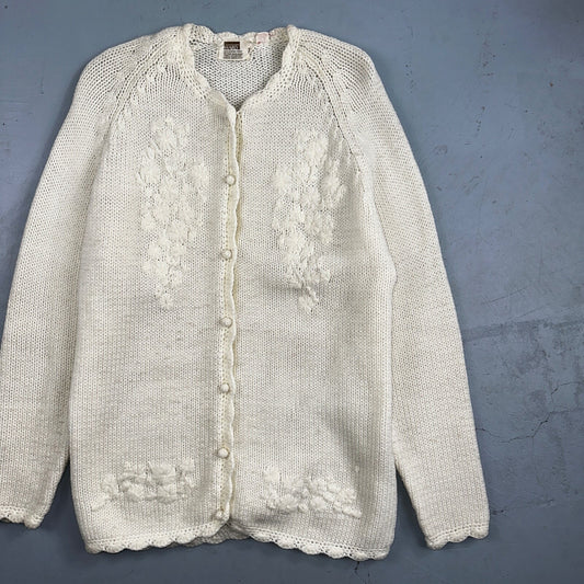 Vintage 70's Montgomery Ward Button Sweater Cardigan Cable Cottagecore Flowers
