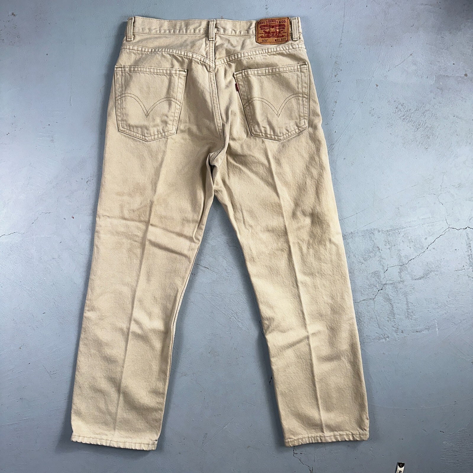 Levis 505 Vintage Y2K Jeans Beige Stained Zipper Fly Straight 34x29 Act 32x28