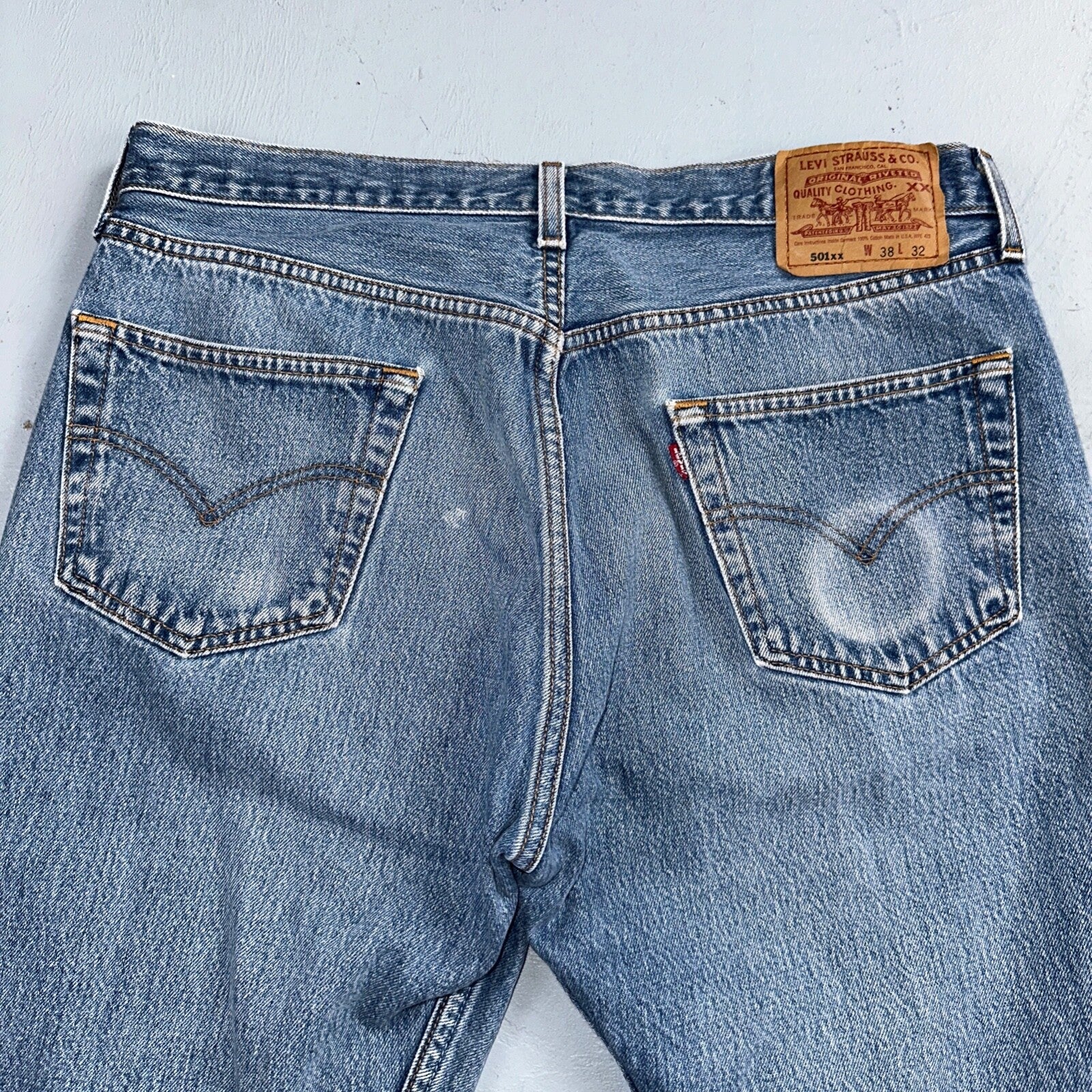 Levis 501 Vintage 90s USA XX Straight Leg Jeans Blue Light Wash 38x32 Act 34x28