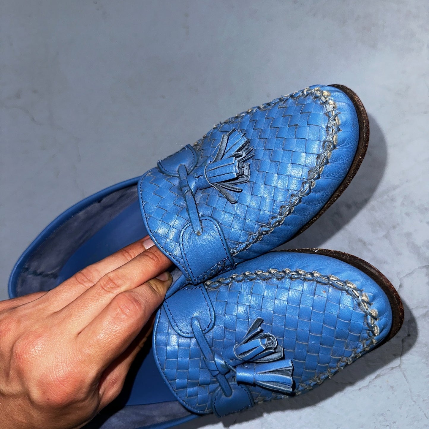 Cole Haan Women's Leather Tassel Loafers Size 9.5 B Blue Baby Cute Summer