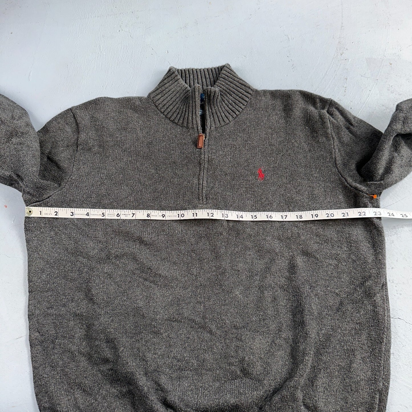 Polo Ralph Lauren Sweater VTG L Gray Cotton Long Sleeve Mock Neck Quarter Zip