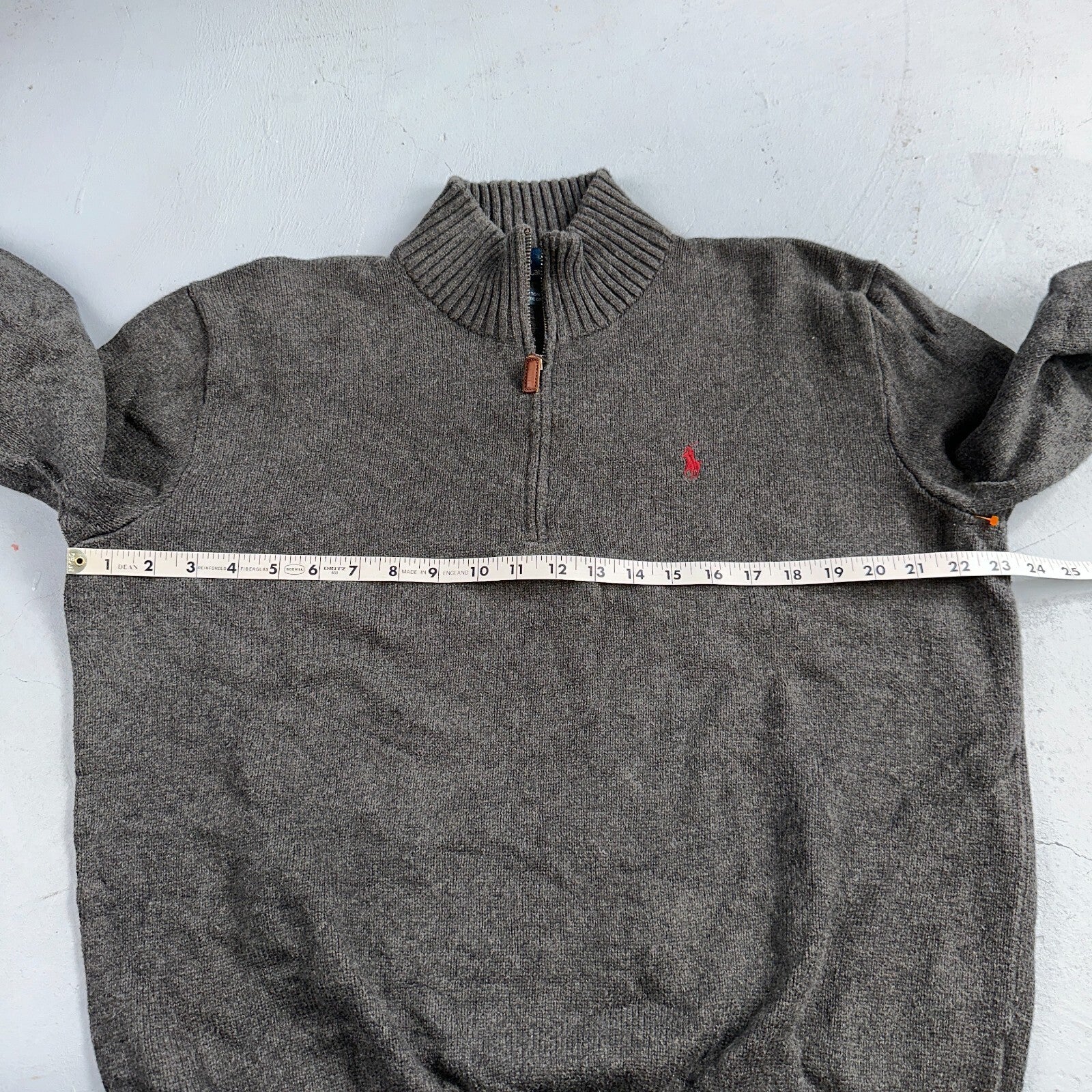 Polo Ralph Lauren Sweater VTG L Gray Cotton Long Sleeve Mock Neck Quarter Zip