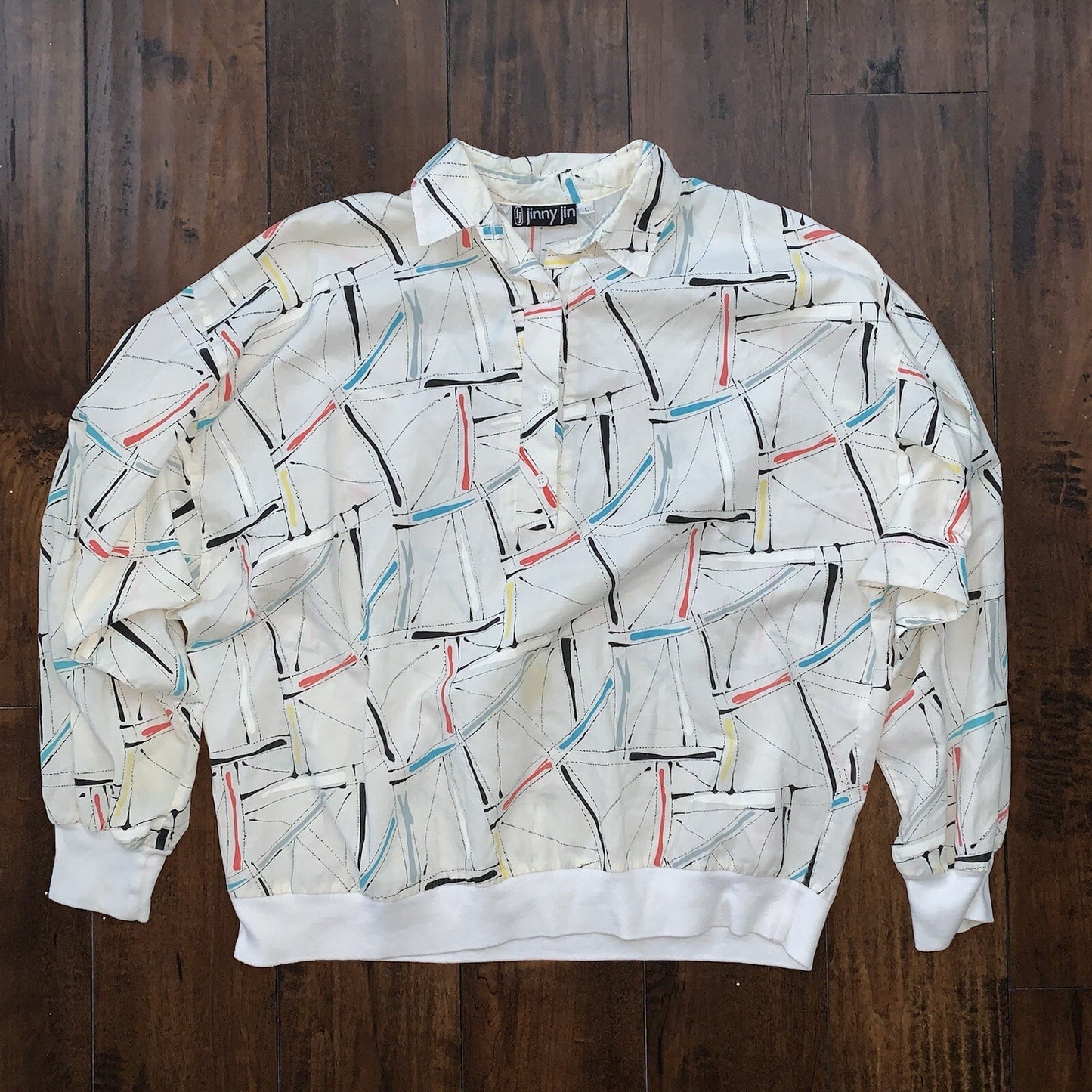 Jinny Jin Disco Vintage 70's Floral Shirt Sz L Retro Womens Top Blouse 80s Top