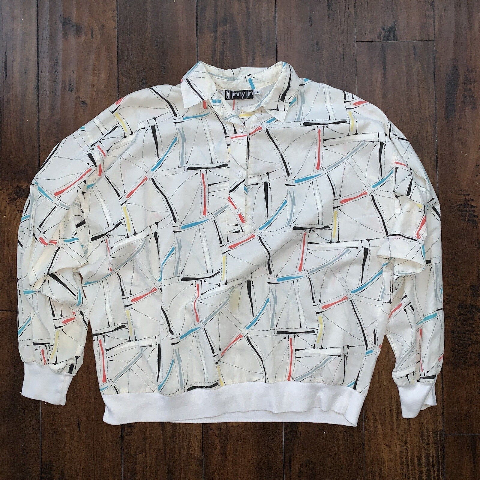 Jinny Jin Disco Vintage 70's Floral Shirt Sz L Retro Womens Top Blouse 80s Top