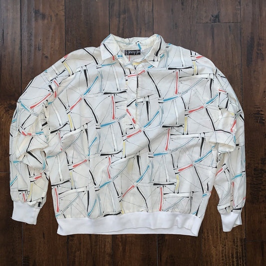 Jinny Jin Disco Vintage 70's Floral Shirt Sz L Retro Womens Top Blouse 80s Top