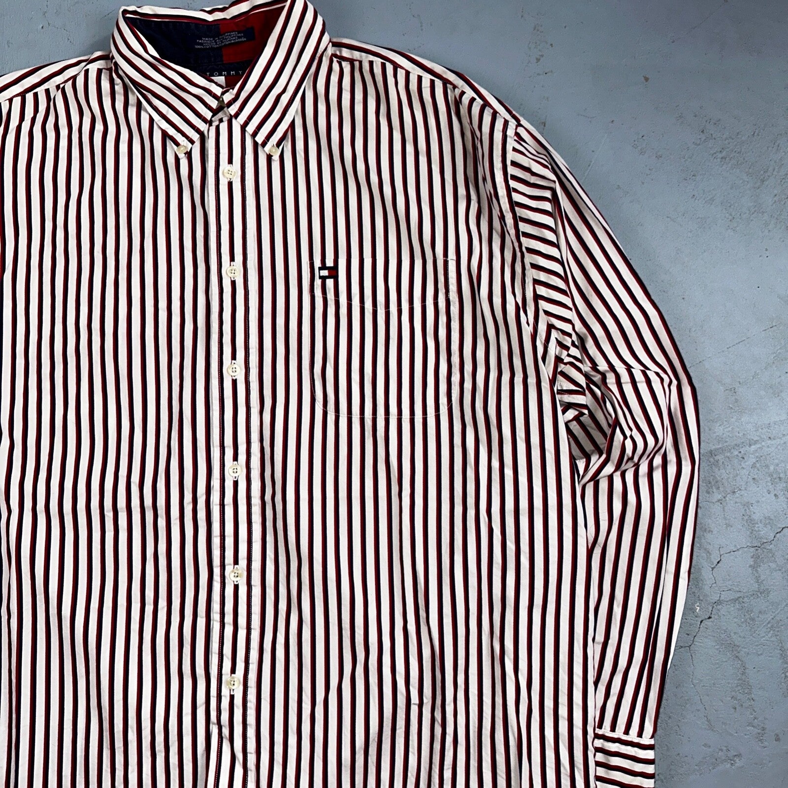 Tommy Hilfiger Vintage Mens XL Red Blue Striped Long Sleeve Button Down Shirt