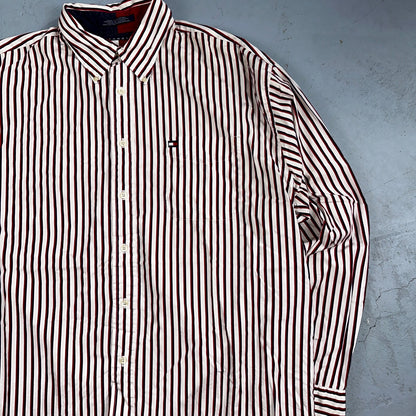 Tommy Hilfiger Vintage Mens XL Red Blue Striped Long Sleeve Button Down Shirt