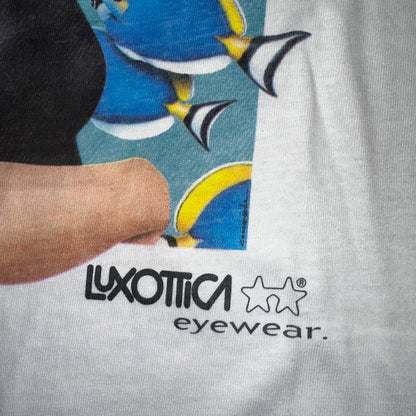 Luxottica Art Eyeglasses 90s VTG T Shirt Glasses White FOTL Fish Graphic Hipster