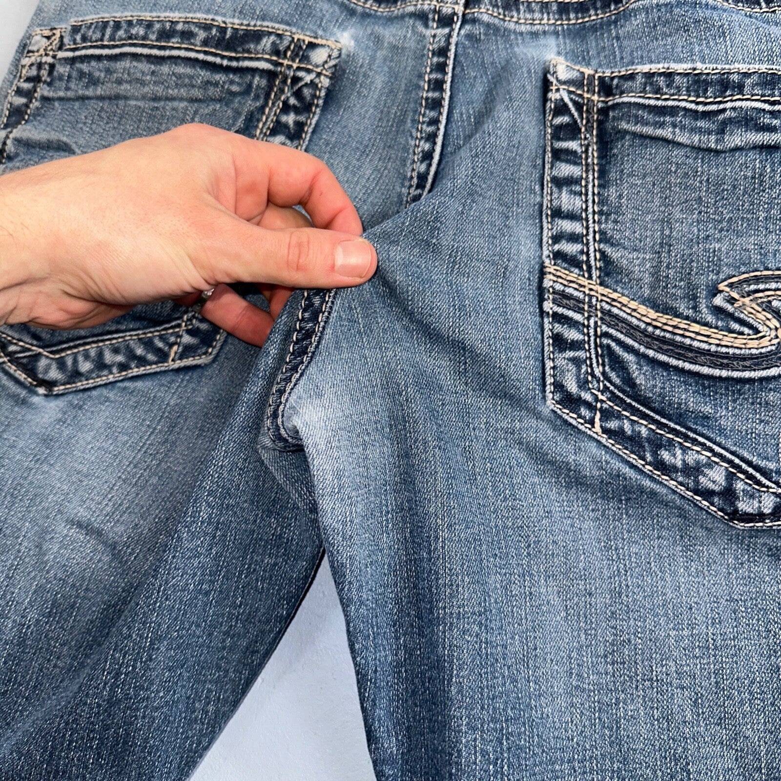 Silver Jeans Mens 34x30 Eddie Blue Denim Stretch Straight 5 Pocket Whiskering