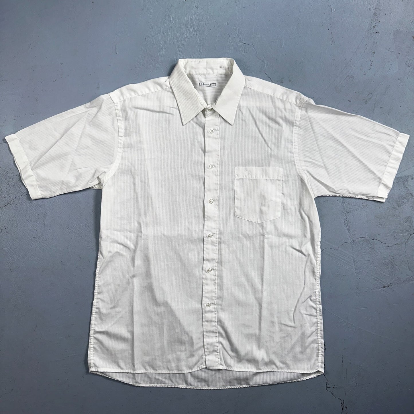 Christian Dior VTG Button Shirt Short Sleeve Men’s 16.5 Ivory Basic 80s 1980s