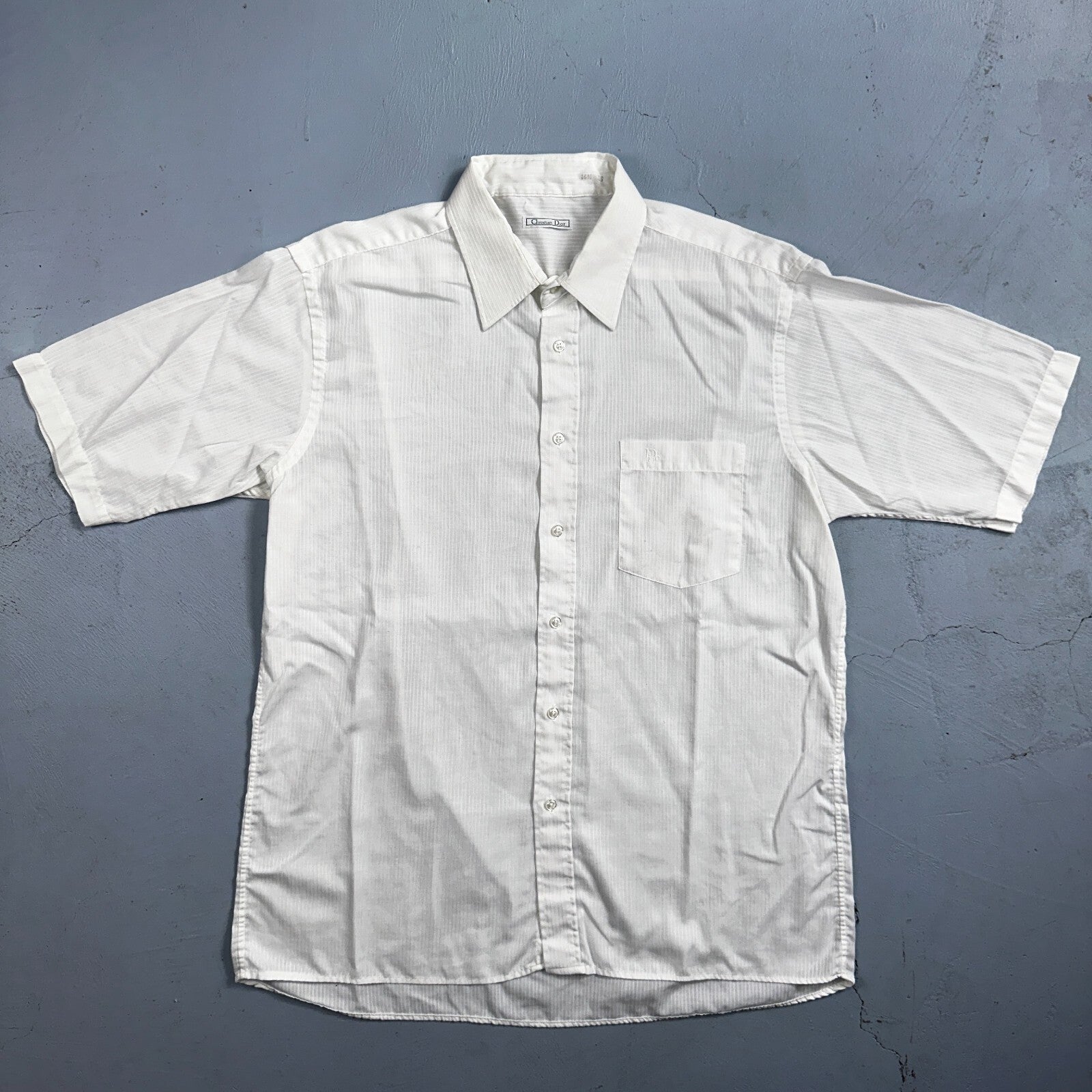 Christian Dior VTG Button Shirt Short Sleeve Men’s 16.5 Ivory Basic 80s 1980s