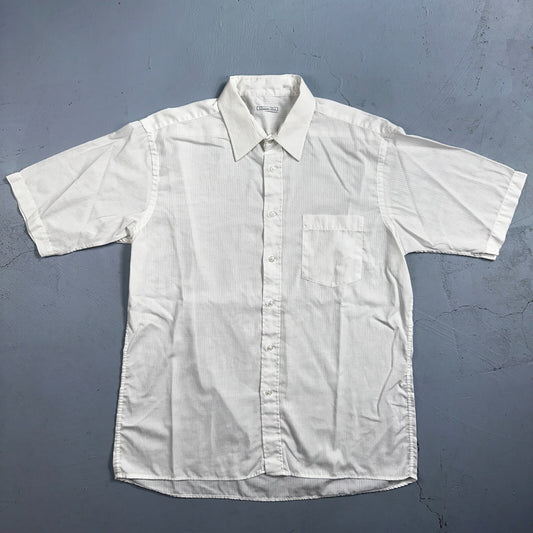 Christian Dior VTG Button Shirt Short Sleeve Men’s 16.5 Ivory Basic 80s 1980s