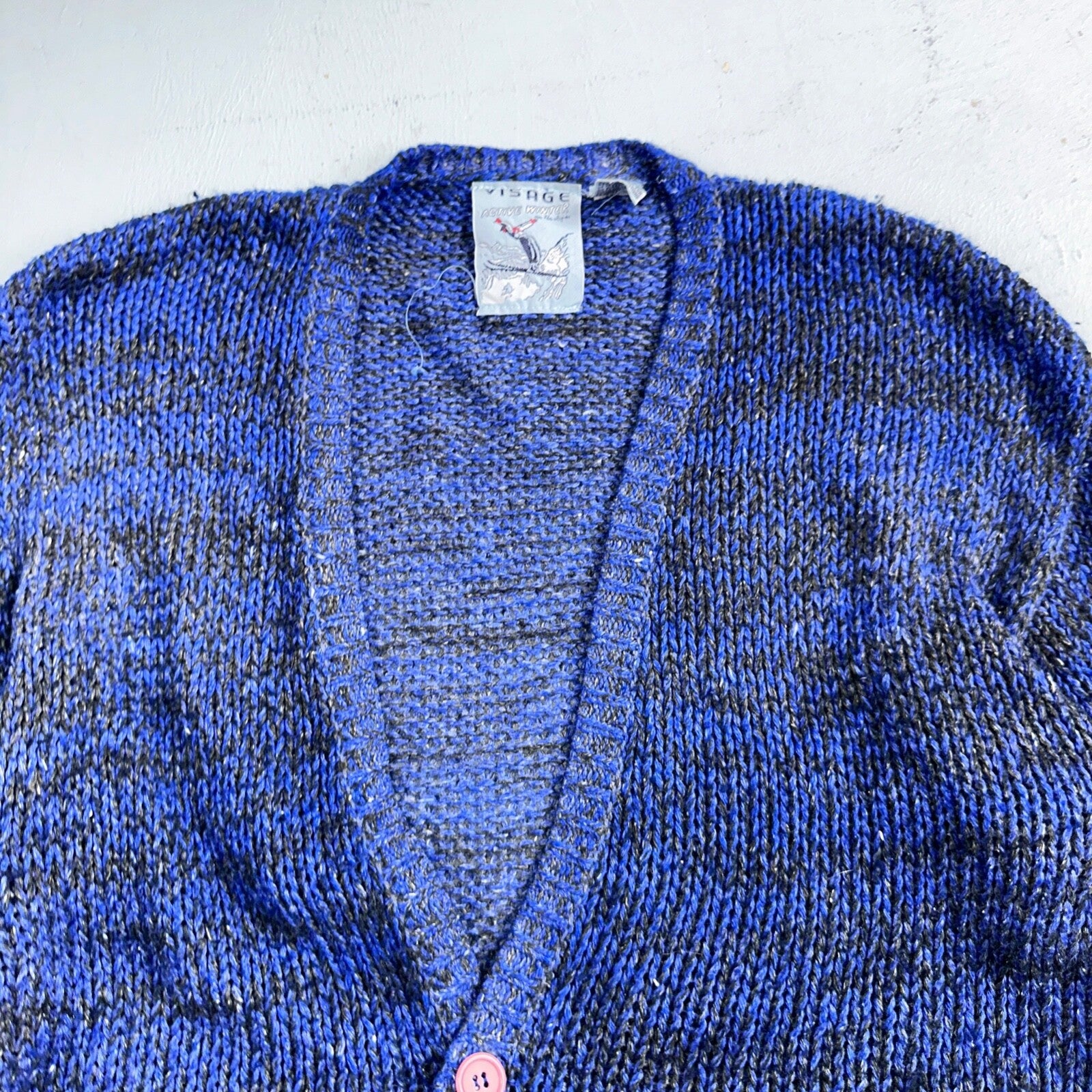 Visage Winter Womans Cardigan Knit Sweater Cozy 80s Active Winter Ramie Purple