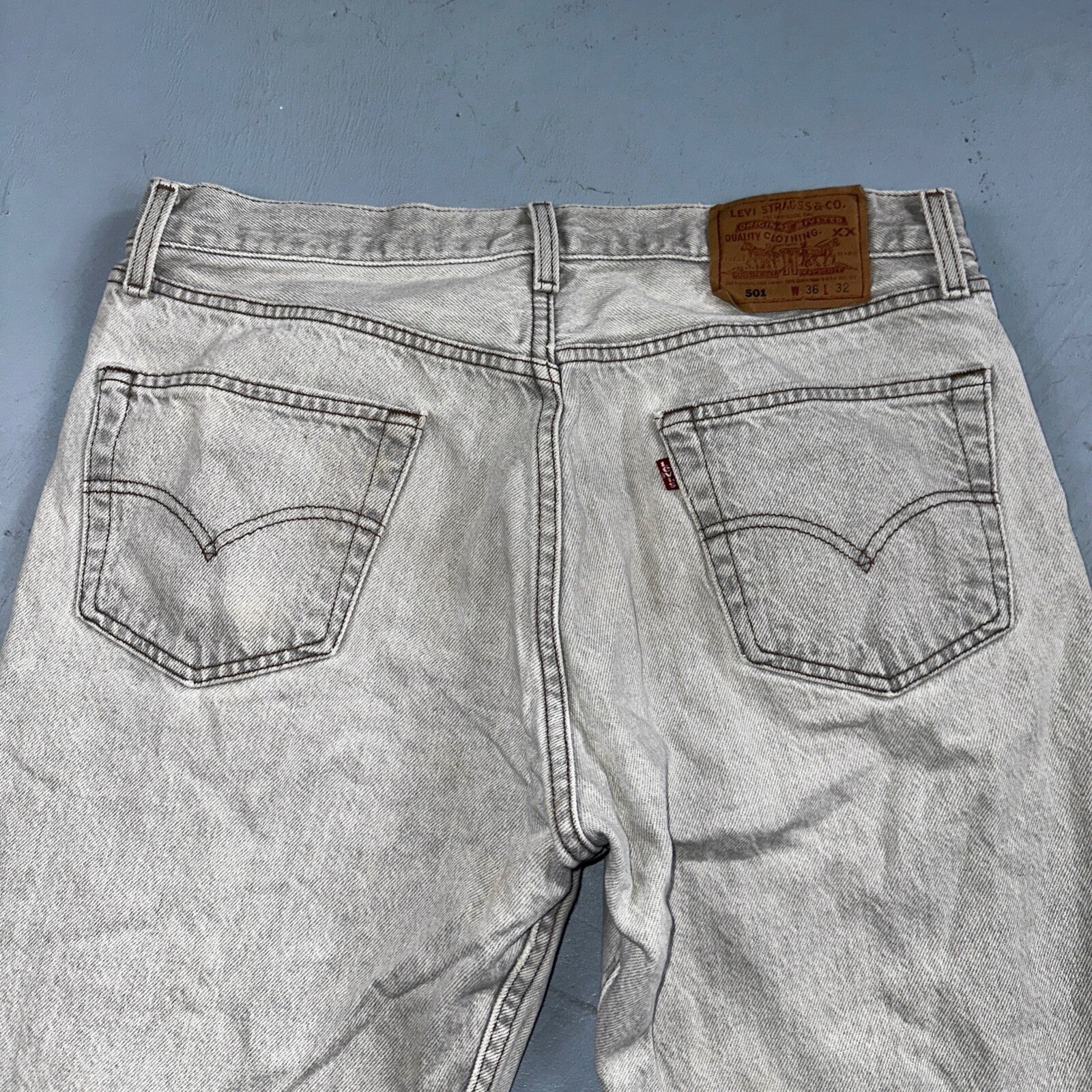 Levis 501 Vintage 90s USA XX Straight Leg Jeans Gray Light Wash 36x32 Act 33x30