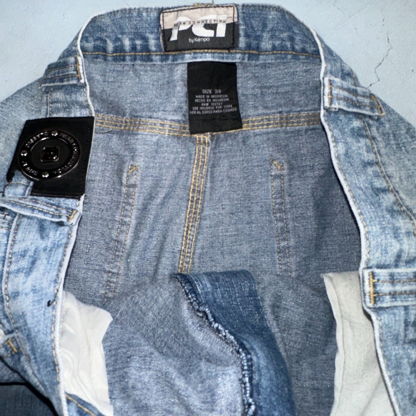 PCI PEAR CONNECTION Kenpa Blue Denim Baggy Skate Cargo Shorts Men Size 38 Y2K