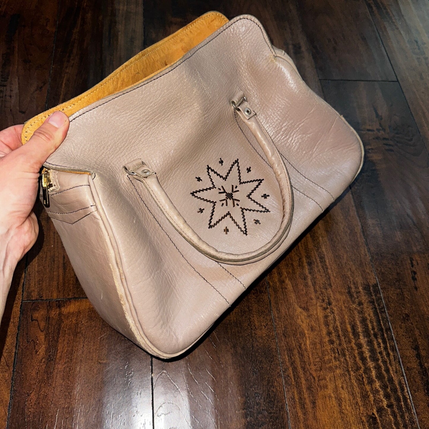 VTG 1950s Basic Hand Bag Purse Leather USA Talon Zip 50s 40s Rockabilly Cowboy