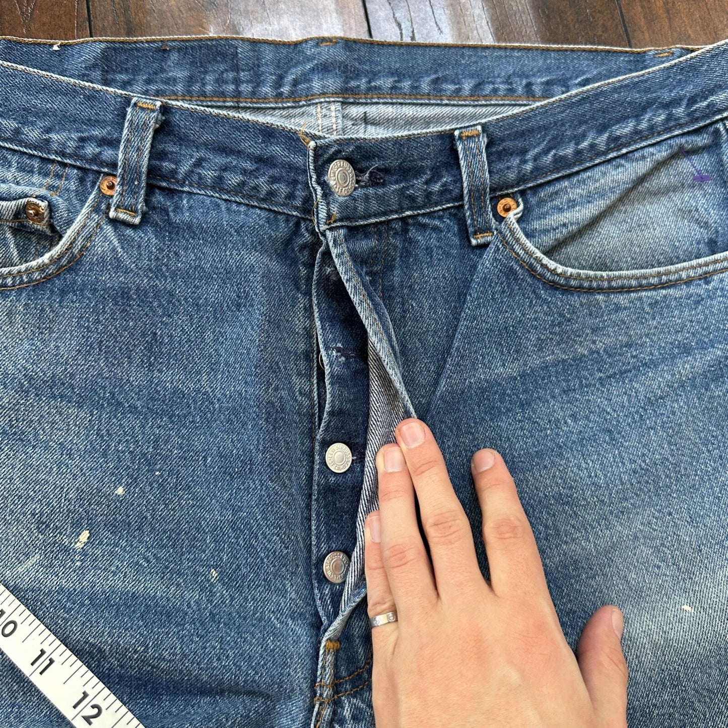 VTG 80s Levis 501 Button Fly 38x36 USA Tag Jeans Straight Wash Blue XX Act 34x31